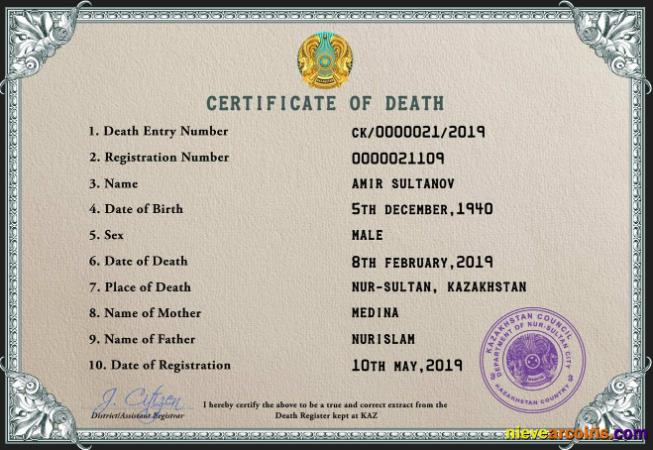 Kazakhstan death certificate